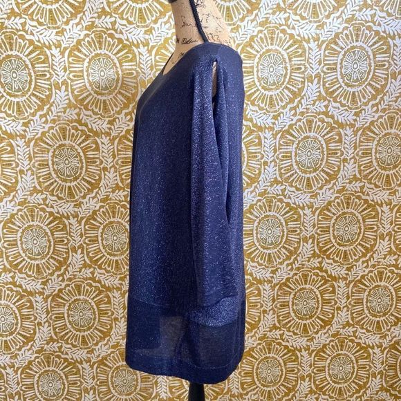 NWT Soft Surroundings Eudora Woven Cold Shoulder Twinkle Sweater in Navy size 1X - Picture 5 of 10